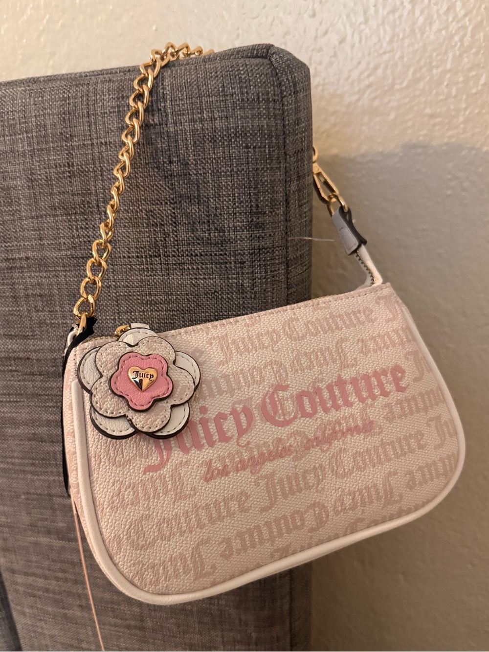 Y2K  mini Juicy Couture Pink Logo Floral Charm Shoulder Bag